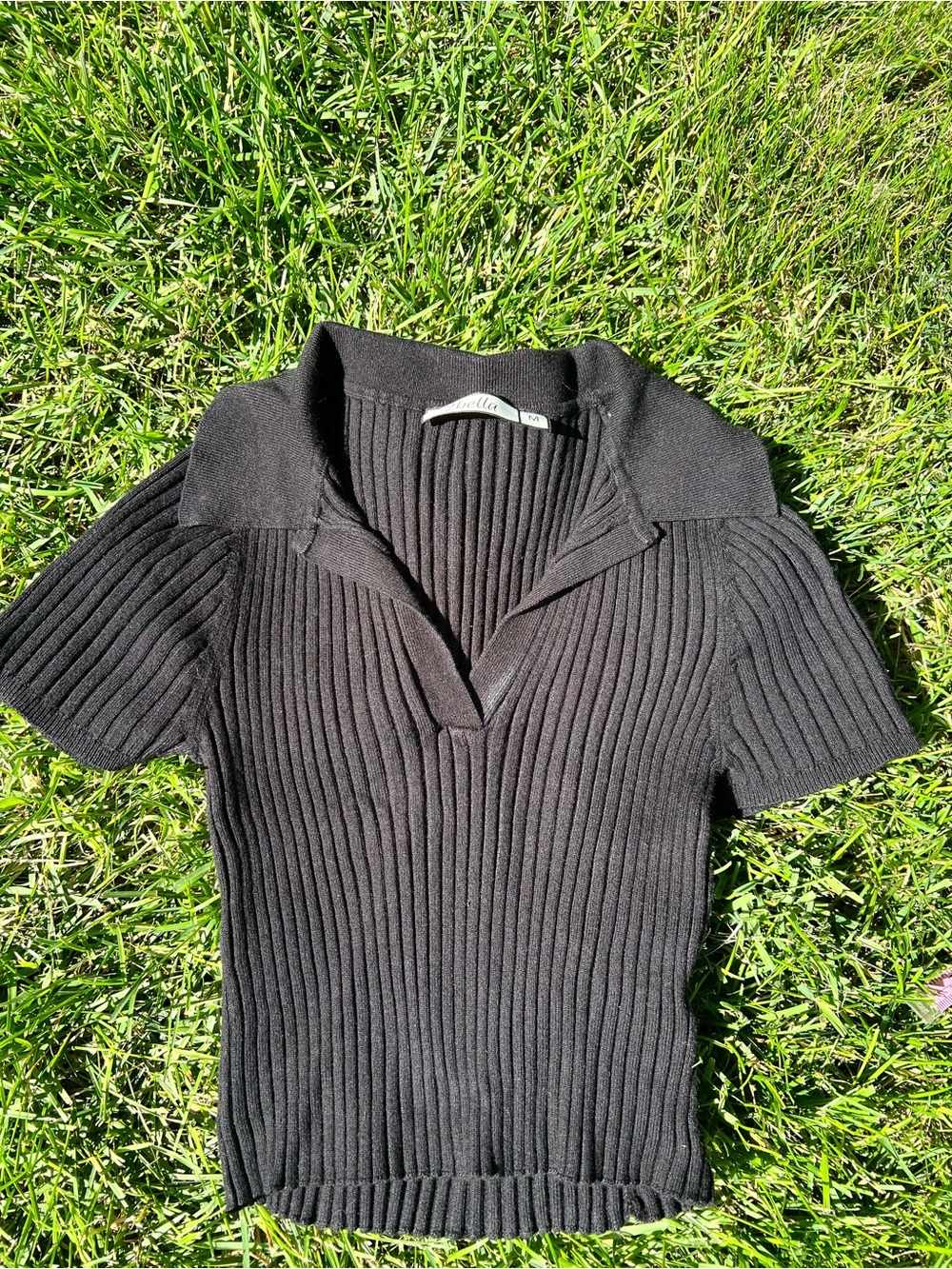 Y2k black sweater ribbed crop sweater top Britney Spears core cap sleeves M